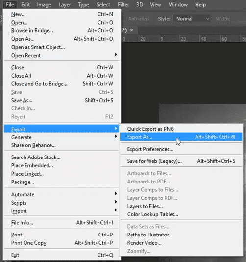 Photoshop Export As command