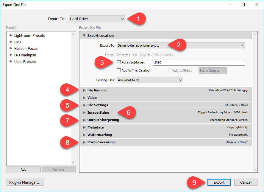 how to export in lightroom cc 2019