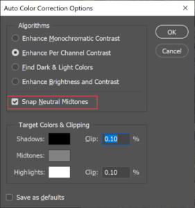Auto Color Corrections Options dialogue box