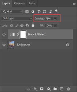 Black and White adjustment layer-opacity