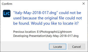 Moving Lightroom Classic to a new computer Locate missing photo dialogue