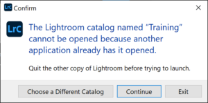 Lightroom Catalog Cannot Be Opened error message